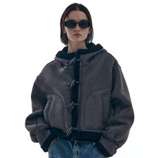 PLACE STUDIO [트렌디에비뉴 PICK]리버시블 스웨이드 후드 크롭 더플 코트 집업 자켓 3COLOR 237908