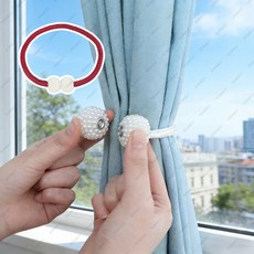 mlgh-642 무타공 마그네틱 커튼 타이백 진주 장식 커튼 홀더 링 커튼 수납 끈, 2개, 레드
