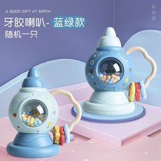 嬰兒小喇叭 玩具喇叭 卡通喇叭 吹吹樂 兒童玩具 音樂玩具 卡通萌寵叭 訓練肺活量 兒童小喇叭 搖鈴 口哨 口琴, 搖鈴喇叭藍綠-隨機一隻, 1個