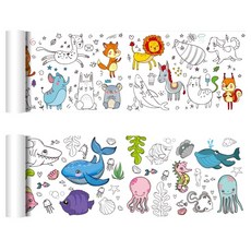 [초대형 9M] 롤 도화지 세트 색칠공부 컬러링 페이퍼 공룡 공주 자동차 그림 유치원 미술, 11.(4개)동물+공룡+교통+공주+24색크레용