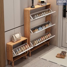翻斗鞋櫃家用門口17cm超薄入戶門鞋櫃超薄鞋櫃翻斗玄關柜鞋架玄關柜樓道簡易北歐鞋架, 1個, 胡桃色換鞋凳45長17厚50高,組裝