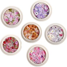 6세트 초극세 네일 아트 파츠 3D 네일 아트 데코 파츠 홀로그램 젤네일 귀여운 꽃 입체 네일용 주얼리 파츠 DIY 수제 크래프트 툴