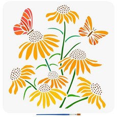 해외 FINGERINSPIRE 메니스커스 생명의 나무 페인팅 템플릿 브러시 포함 30 x 30cm11.8 11.8인치 생활 패턴 장식 스텐실 식물 테마 재사용 가능한 DIY 아, 데이지.