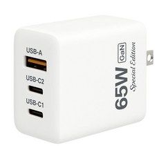 Polywell 寶利威爾 65W 三孔 PD 快充頭 USB-C USB-A 充電器 GaN 氮化鎵 BSMI認證, 槍灰色, 1個
