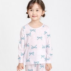 국내생산 멜리스 아동용 리본퍼플 코튼모달 9부 슬러브 내의 상하의 세트