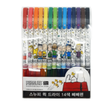 희망노트 피너츠 스누피 퀵드라이 빼빼펜 0.5mm 14p, 혼합 색깔 세트, 1개