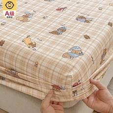 夏季A類純棉牀笠罩 兒童專用, 1個, 格子萌犬【100%全棉面料/不起球不褪色,0.9m牀：120x230cm【單件牀單