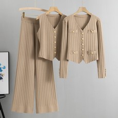 RCLET [할인 재고정리여자 두꺼운 가디건 니트 조끼 팬츠 상하세트 재킷 + 베스트 + 밴딩 바지 데일리