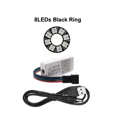 WS2812B 8/16/24/35/45LED 픽셀 링 SP110E 컨트롤러 USB 키트 RGB 링 개별 주소 지정 가능 WS2812 IC 내장, 06 8LEDs Black Kit