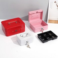 熱銷新品 便攜式金屬帶鎖儲物盒 收納盒 鐵盒 密碼盒 帶鎖 手提 證件 現金 圖章 印章 票據 保險盒 車載 家居, 芭比粉-迷你號鑰匙款-125*95*60