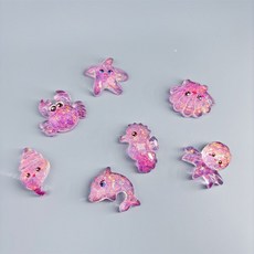 瀾錦書捨 水晶亮片細閃迷你海洋生物動物海星螃蟹貝殻過家家玩具 水晶擺件, 1個, 水晶亮片粉色系7款一套