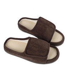 TINAYAUE 노인 당뇨병 샌들 남성 여성용 와이드 핏 슬리퍼 미끄럼 방지 오픈 토 부종 부은 발 수술 후 신발 실내 통기성 관절염 신발 브라운 1 10