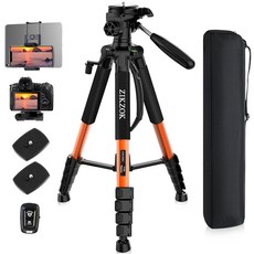 ZIKZOK 1905cm 75인치 카메라 삼각대 아이패드 폰용 알루미늄 튼튼한 스탠드 여행용 휴대용 가방/휴대폰 태블릿 홀더 포함 캐논 니콘 소, 오렌지-190.5cm(75인치)