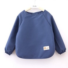 방수 순면 앞치마 식사용 팔토시 유아용 놀이 세트, 1개, 소형 로고 블루 긴소매, 소형 1-2세 신장60-80cm