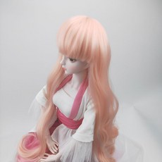 臺灣熱銷 3/1 bjd假髮夜蘿莉娃娃假髮頭套 sd球型公仔頭套高溫絲編髮加厚毛, 淺粉捲髮齊劉海, 1個