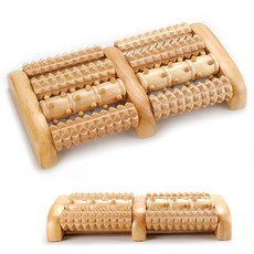 精選實木四排弧度腳底按摩器，台灣天然櫸木，雙重按摩滾輪設計，底部防滑, 原木色, 1個