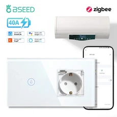 BSEED 지그비 온수기 보일러 터치 스위치 욕실 투야 스마트 라이프 앨리스 구글 홈 앱용 EU 벽 소켓 USB C, 11 Cover Socket White, 01 EU 표준