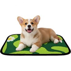 작은 강아지를 위한 재사용 가능한 강아지 패드 미끄럼 방지 기능이 있는 세척 소변 상자용 흡수성 누수 매트 놀이방 애완동물 침대 및 팽이 실내 배변 훈련용 잔디 그린 14인치, Green-Fleece, 14"x18"(Pack of 2)