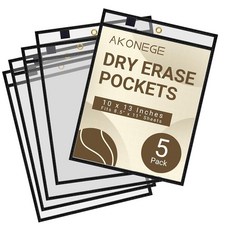 AKONEGE 5팩 오버사이즈 드라이 지우개 포켓 슬리브 재사용 가능한 25.4 x 33cm(10 13인치) 블랙 샵 취업 티켓 홀더 투명 플라스틱 시트 프로텍터 문서 교사, 5