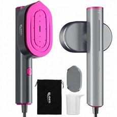 여행용 의류용 스팀기 1200W 휴대용 스팀기 및 다리미 2 in 1 - 90° 회전 가능한 손잡이가 있는 의류 주름 제거기 10초 빠른 가열 누출 방지 접이식 디자인, 핑크 레드