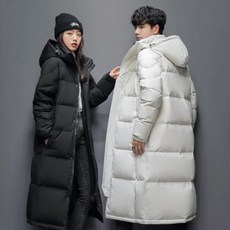韓版長版連帽羽絨外套/大衣 - 情侶款冬季保暖外套