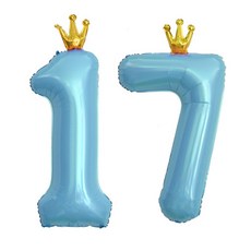 이벤트홀릭 초대형 왕관 숫자은박풍선, 블루 17