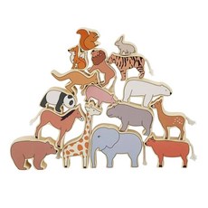 木製質感風動物組 動物素材 動物園 認識動物名稱 訓練小肌肉發展 動物堆疊遊戲 動物平衡 動物疊疊樂, 1套