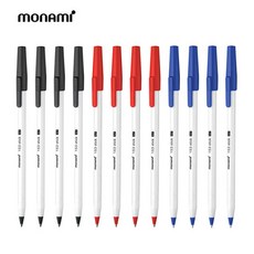 모나미 153 스틱 볼펜 검정4개+빨강4개+파랑4개, 12개, 0.7mm-혼합