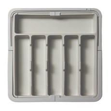 可伸縮廚房餐具分格收納盒 刀叉分類整理盒 抽屜式餐具盒 三向伸縮, 灰色無刀架, 1個