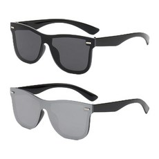 Swanoble UV400 무테 원피스 렌즈 반사 선글라스 - 남성 및 여성용 컬러 미러 선글라스 (2팩) 블랙 프레임/실버 렌즈+블랙 프레임/그레이 렌즈