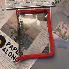 A6/A5活頁收納冊：透明閃粉PVC軟殼，拉鍊袋手賬替芯，6孔活頁夾, 拉鏈款a5中國紅無內頁, 1個