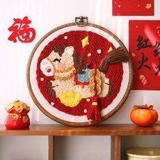 喜慶 戳戳繡 手工diy材料包 馬年裝飾掛件新年禮物, 1個, P0132马到招财【送仿木纹绣绷】