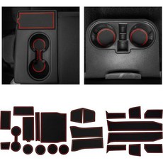 컵홀더히어로 포드 F150 액세서리 2015-2020 프리미엄 맞춤형 내부용 미끄럼 방지 방진 컵홀더 인서트 센터 콘솔 라이너 매트 도어 포켓 31개 세트 벤치 슈퍼크루 레드, 벤치 슈퍼크루_빨간색 트림