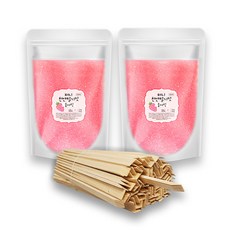 천연솜사탕설탕 연한색 200명세트 솜사탕 설탕 2Kg + 전용스틱 200개 (자일리톨함유), 연한 딸기맛, 연한 딸기맛
