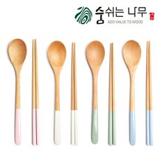 숨쉬는나무 자체제작 천연오일 내추럴 솜사탕 나무수저 4인세트, 핑크+크림+그린+블루, 1세트, 솜사탕 수저 4세트