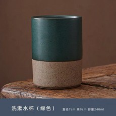 日式粗陶漱口杯 刷牙杯, 1個, 綠色