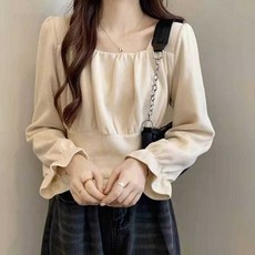 여자 결혼식 패션 하객 셔링 긴팔 블라우스 코디 하객룩 퍼프 브이넥 여성 레이스 쉬폰