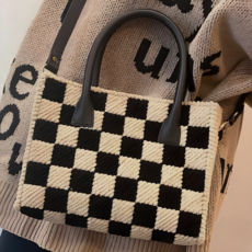 상덕 DIY 숄더 토트백 뜨개질 세트 체크보드 가방 취미 선물, 카키, 1개