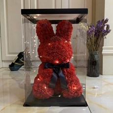 永生花束 玫瑰永生花 禮盒 適合情人節交換禮物 生日結婚紀念日 送老婆, 45厘米兔子高貴紅皇冠+燈