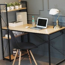 선반형 책상 학생용 일체형 서재용 철제 프레임 책상 수납 학습 책꽂이 컴퓨터 오피스 사무용, 블랙, 상세페이지 참조