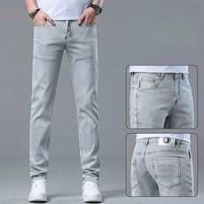 Burkes 여름 슬림핏 데님 스트레이트 스판 청바지 JY005