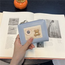ins短款摺疊小錢包女學生卡通可愛小熊拉鍊搭扣多卡位硬幣零錢夾