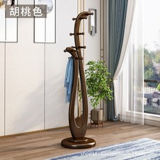 【椿嶼】全實木掛衣架落地臥室簡約新中式複古藝術衣帽架客廳置物收納架, 胡桃色【加厚全實木】