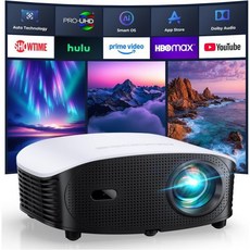 GOODEE WiFi 블루투스를 지원하는 GoDee AI 스마트 미니 프로젝터 FHD 4K 지원 넷플릭스/유튜브 오토 포커스 키스톤 야외 영화의 밤과 침실 극장용 돌비 오디오, Mini, Pure White & Black