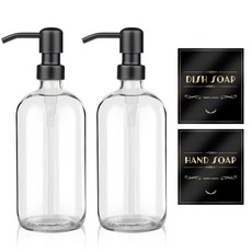 ARKTEK 유리 비누 디스펜서 주방용 투명 욕실 액체 디스펜서 있는 가능한 17온스 접시 방지 500ML 스테인리스 리필 스틸 조리대용 펌프가, 블랙 펌프 2팩