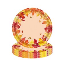 ZHUIGUANGZE 추수감사절 가을 단풍나무 잎 베리 일회용 원형 종이 접시 가을 디너 디저트 접시 식기 테이블 장식 추수감사절 수확 휴일 파티용 24개 17.8cm7인치 3, 7 inch