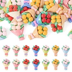 Craftdady 25피스 식물 레진 참 카보숑 3D 화분 선인장 꽃 다채로운 플랫 백 장식 DIY 스크랩북 네일 폰 주얼리 제작 장식용 191255, 혼합 색상 부케 b