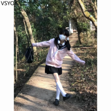 VSYOY 베스트셀러 오리지널 틈새 jk 스타일 프레피 긴 소매 일본 벚꽃 핑크 카디건 아우터웨어 유니폼 가을/겨울용 여성용 인스 타 그램 스타일.