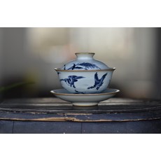 文心素器 蒲石柴窯 天青蘆雁圖蓋碗 仿王步, 商品主圖, 1個