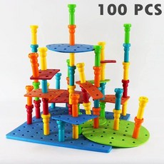 페그 보드 빌딩 블록 장난감 교육 3D 버섯 손톱 공간 스태킹 게임 모터 훈련, 100pcs, L